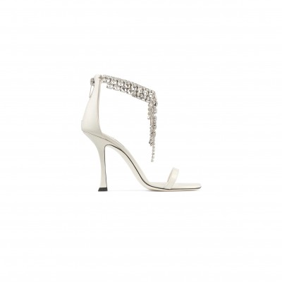 JIMMY CHOO VERITY SANDAL 100 LATTE PATENT LEATHER CRYSTAL SANDALS VERITYSANDAL100PAT